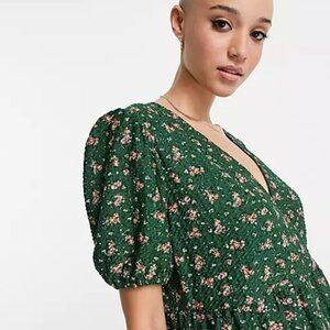 ASOS Design Textured Faux Wrap Mini Dress With Peplum Hem Size 4 EUC